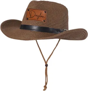Custom Straw Cowboy Hats for Kid - Toddler Boys Western Cowboy Sun Hat with Wind Lanyard Wide Brim Cap for Kids