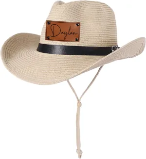 Custom Straw Cowboy Hats for Kid - Toddler Boys Western Cowboy Sun Hat with Wind Lanyard Wide Brim Cap for Kids