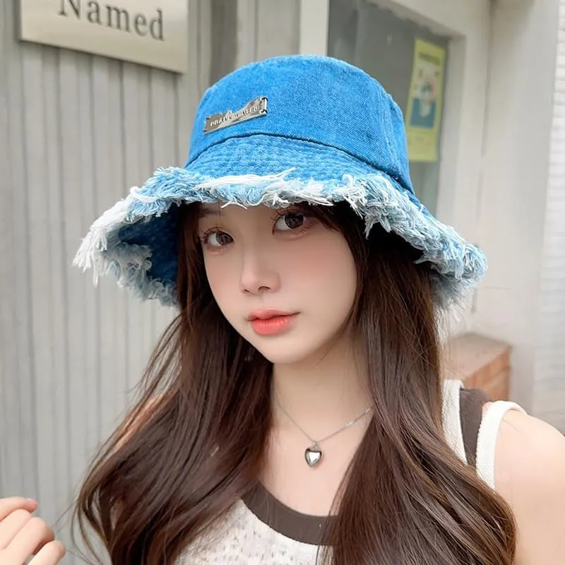 Denim Bucket Hats Y2K Tassel Bucket Cap Aesthetic Sun Hats Foldable Panama Hats Unisex Wide Brim Fisherman Hats