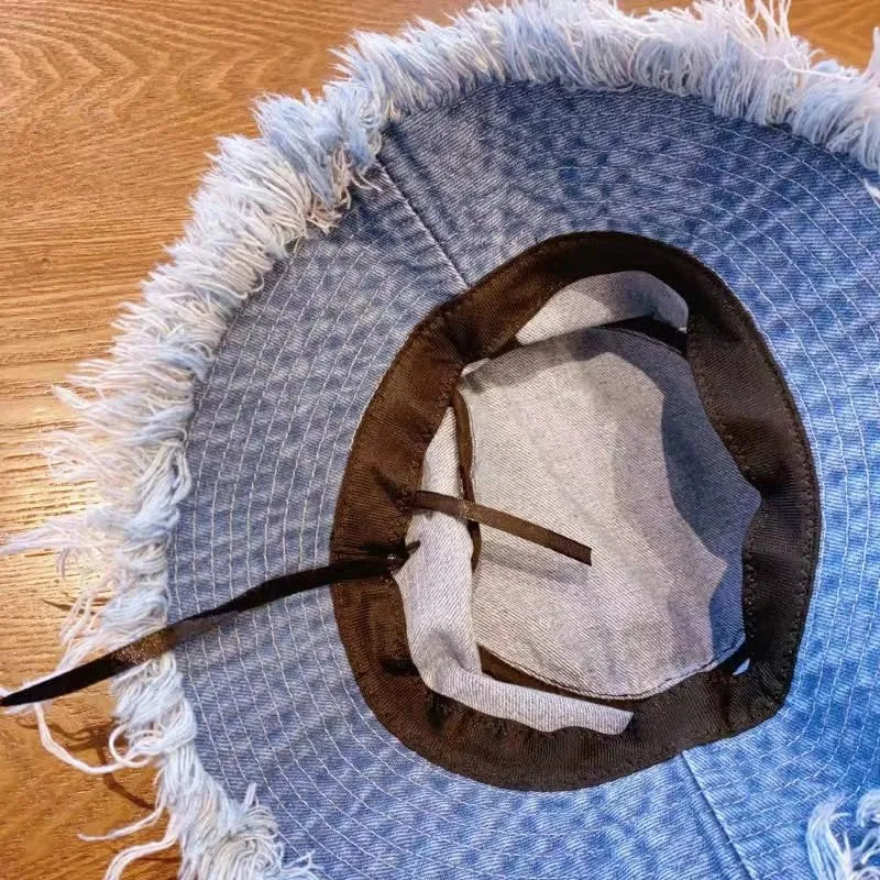 Denim Bucket Hats Y2K Tassel Bucket Cap Aesthetic Sun Hats Foldable Panama Hats Unisex Wide Brim Fisherman Hats