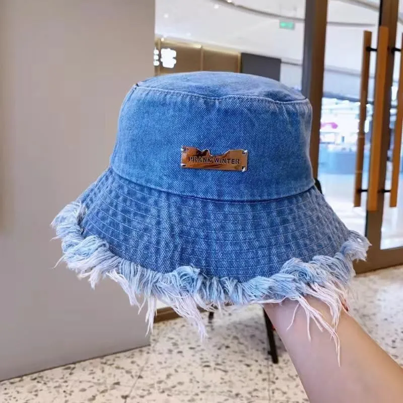 Denim Bucket Hats Y2K Tassel Bucket Cap Aesthetic Sun Hats Foldable Panama Hats Unisex Wide Brim Fisherman Hats
