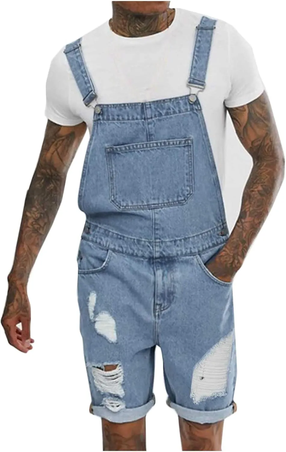 Denim Shorts for Man Summer Fall Loose Fit Cargo Overall Western Overalls Shortalls Shorts Catsuit Man 2025