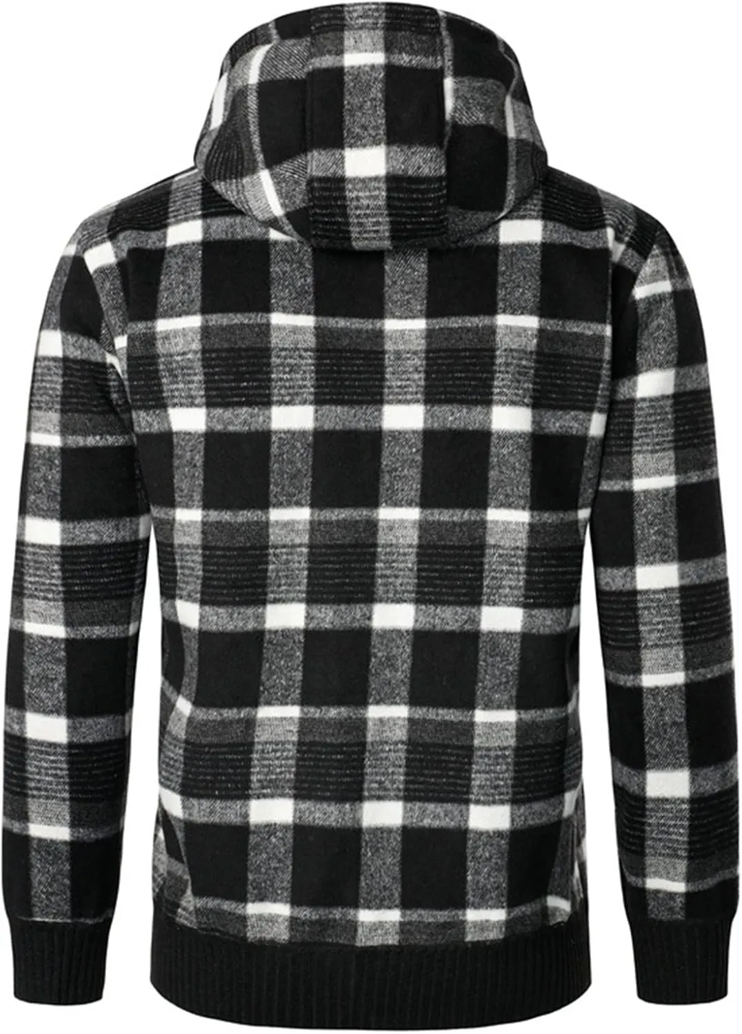 DuDubaby Men's Hooded Plush Plaid Knitting Drawstring Coat Sweater Warm Solid Color Jackets Tops