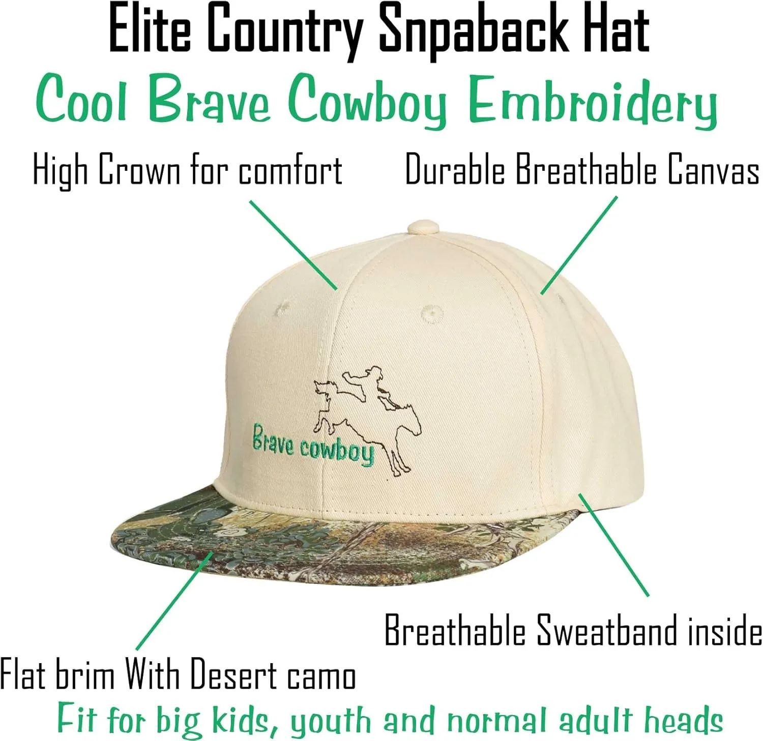 EDTREK Elite Youth Country Hat for Big Kids - Boys Snapback Hat with Flat Brim