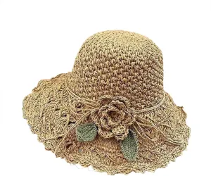Elegant Crochet Straw Hat with Ruffle Detail Womens Hats Summer Beach Wide Brim Sun Caps UV Protection Cap for Women