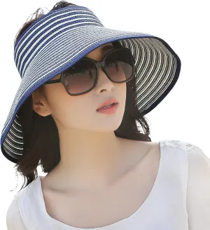 Empty Top Ponytail Wide Brim Floppy Beach Caps Women Packable Visor Straw Hats UV Travel Cap Portable Outdoor Sunshade Hat