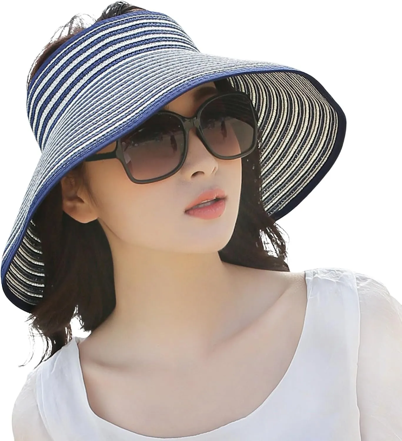 Empty Top Ponytail Wide Brim Floppy Beach Caps Women Packable Visor Straw Hats UV Travel Cap Portable Outdoor Sunshade Hat