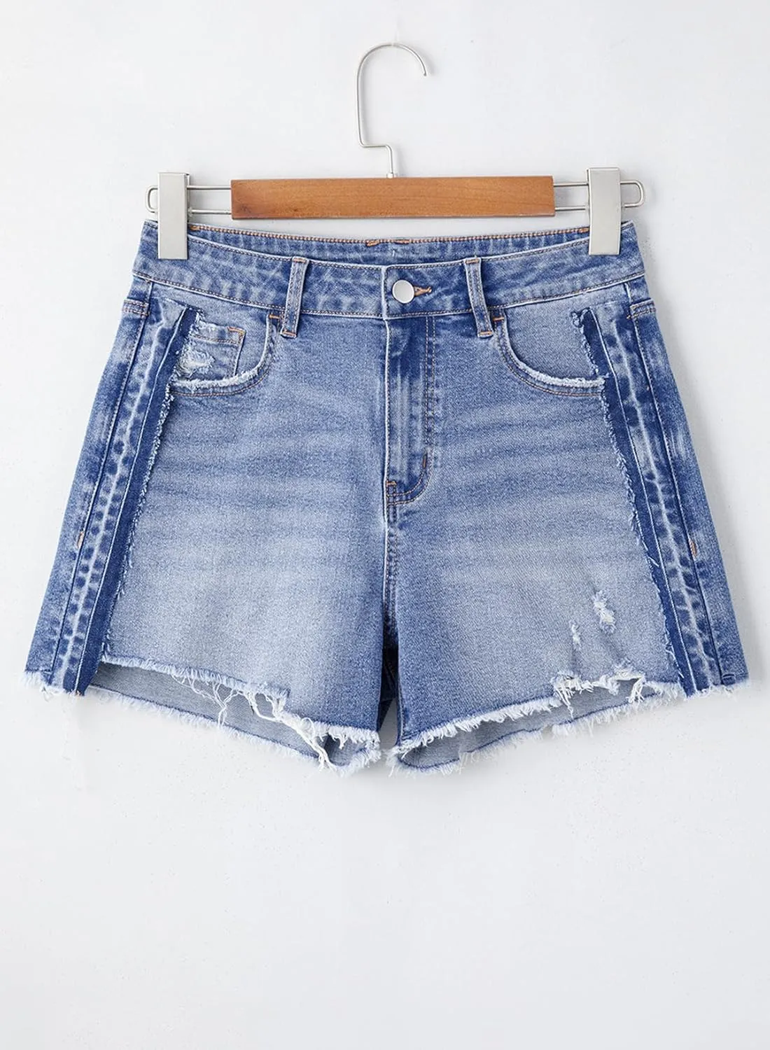 EVALESS Womens Denim Shorts High Waisted Stretchy Ripped Distressed Frayed Raw Hem Jeans Shorts