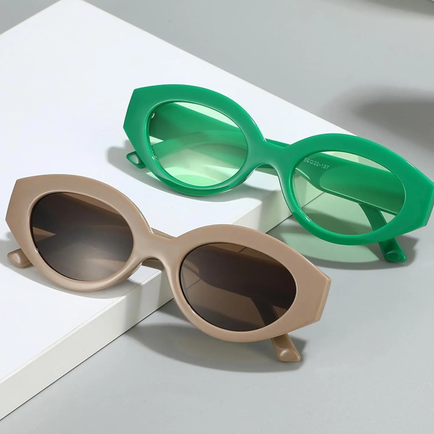 Fashion Cat Eye Sunglasses for Women Popular Vintage Punk Oval Trending Multicolour Uv400
