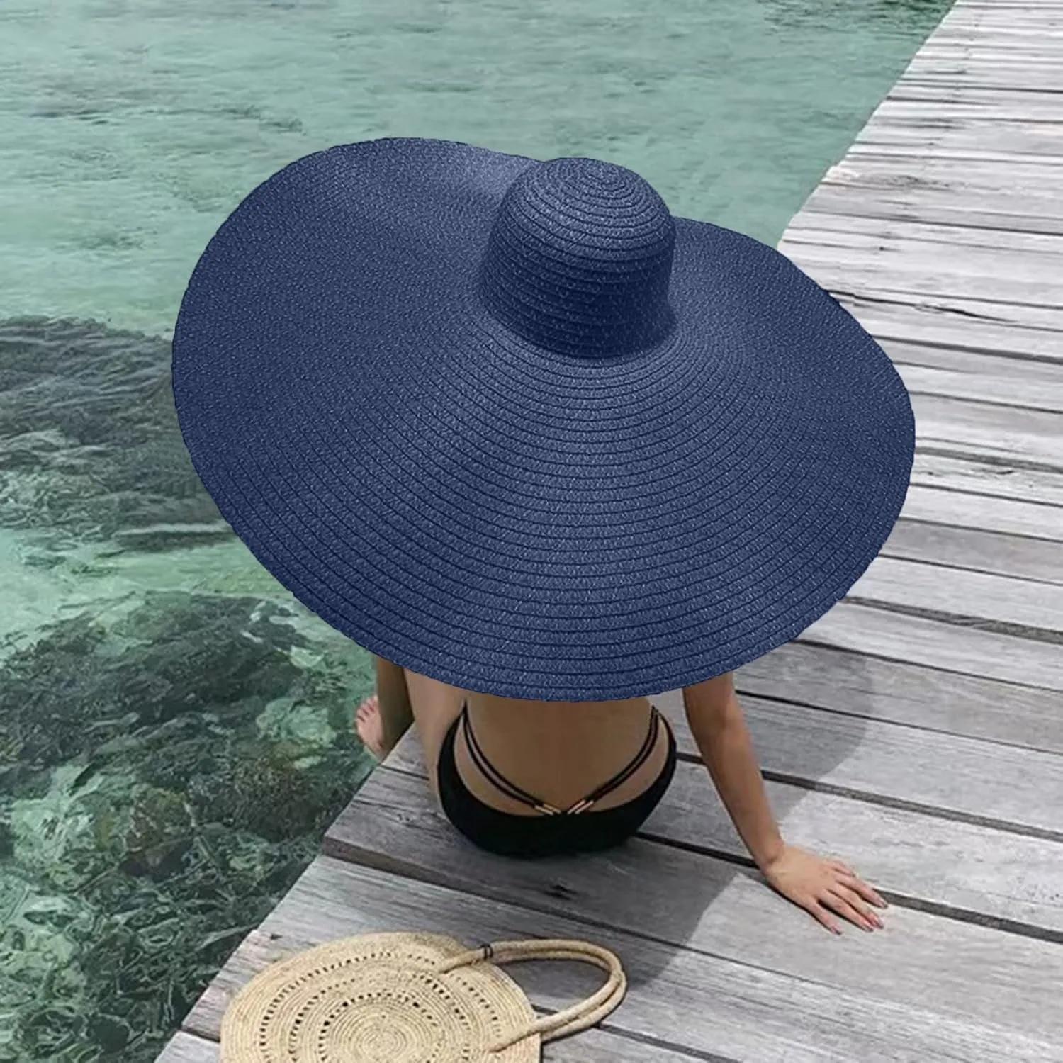 Fashion Oversized Brim Sun Hat Beach Anti-UV Sun Protection Cap Hat UPF 50  Wide Coverage Straw Caps