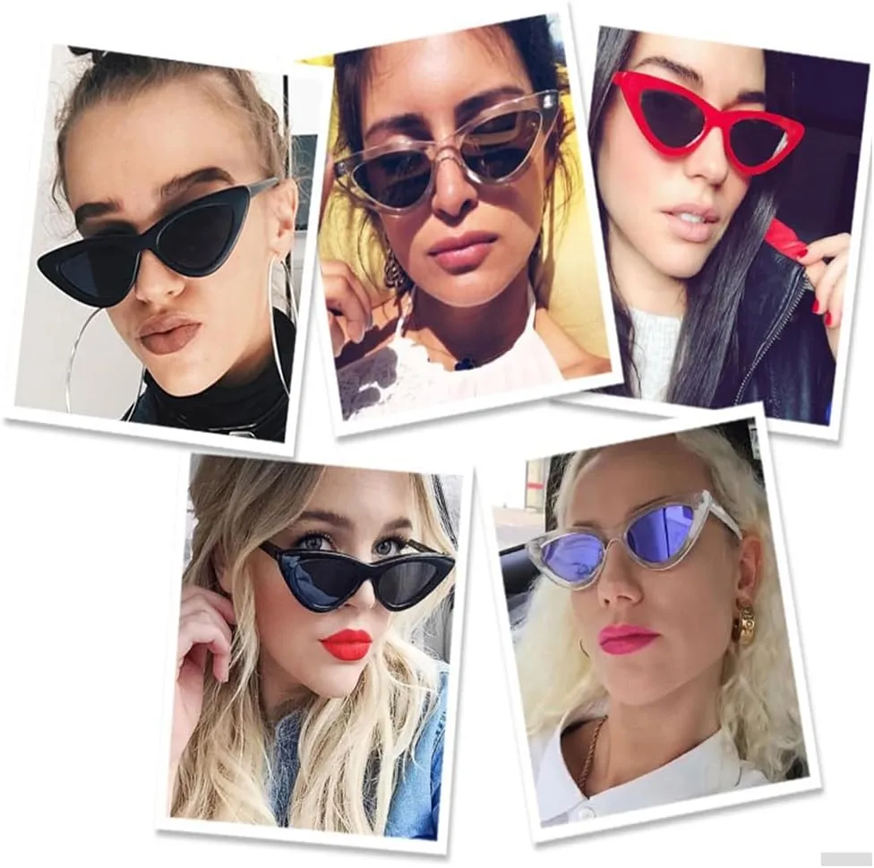 FBHLZ Women Cat Eye Sunglasses Retro women Narrow Cat Eye Sunglasses Goggles Retro Sun Glasses Summer Accessories