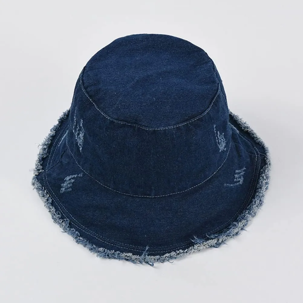Frayed Denim Bucket Hats for Women Men Washed Cotton Wide Brim Summer Fisherman Cap Beach Sun Hats