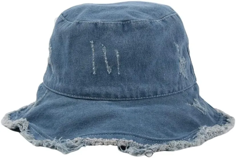 Frayed Denim Bucket Hats for Women Men Washed Cotton Wide Brim Summer Fisherman Cap Beach Sun Hats