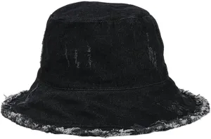 Frayed Denim Bucket Hats for Women Men Washed Cotton Wide Brim Summer Fisherman Cap Beach Sun Hats