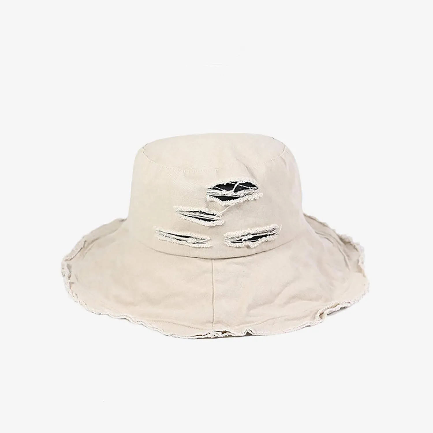 Frayed Ripped Sun Hats for Women Summer Trendy Floppy Wide Brim Cotton Bucket Hat Beach Vacation Travel Accessories