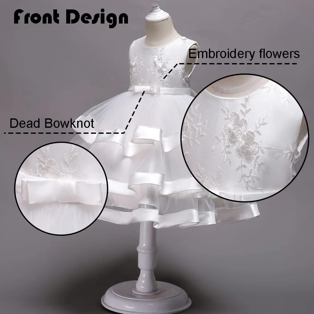 Girl Dress Embroidery Birthday Sleeveless Wedding Trail Puffy Tulle Layer Skirt Hem