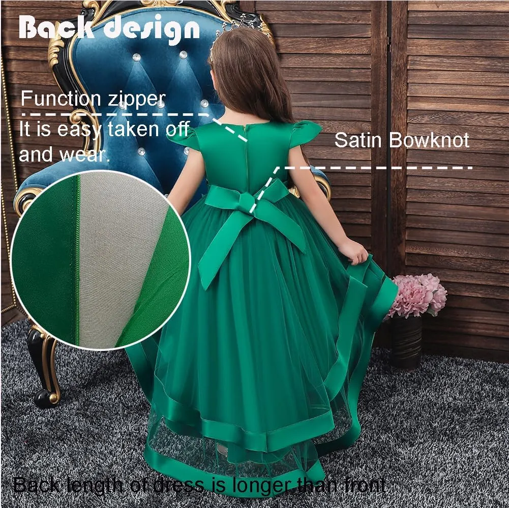 Girl Dress Embroidery Birthday Sleeveless Wedding Trail Puffy Tulle Layer Skirt Hem
