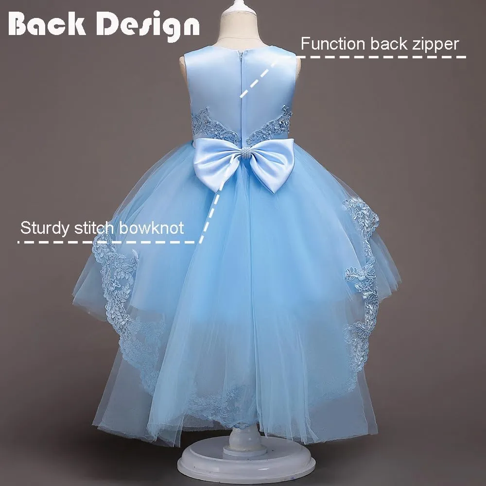 Girl Dress Embroidery Birthday Sleeveless Wedding Trail Puffy Tulle Layer Skirt Hem