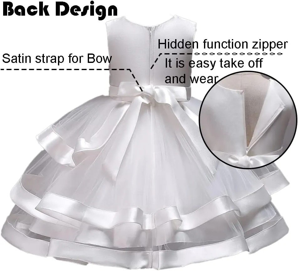 Girl Dress Embroidery Birthday Sleeveless Wedding Trail Puffy Tulle Layer Skirt Hem