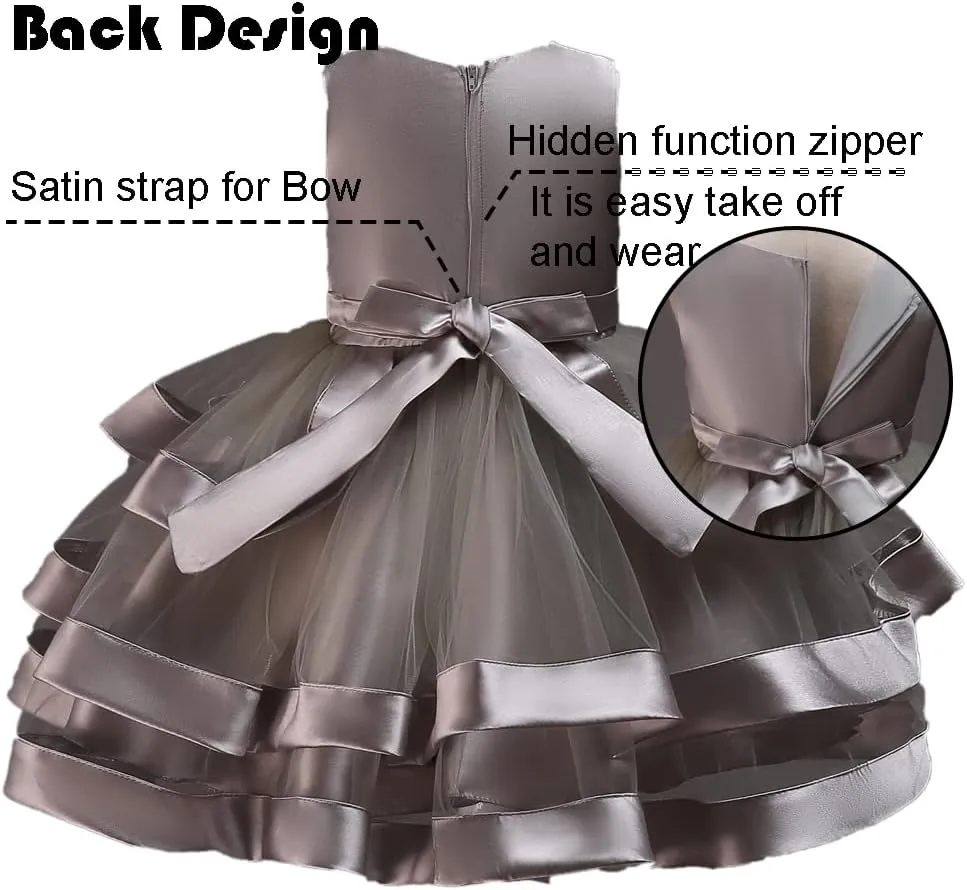 Girl Dress Embroidery Birthday Sleeveless Wedding Trail Puffy Tulle Layer Skirt Hem