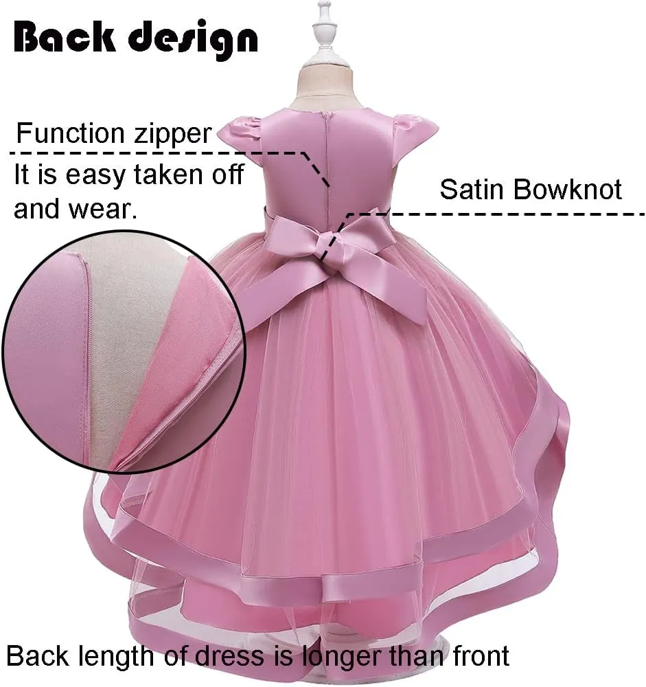 Girl Dress Embroidery Birthday Sleeveless Wedding Trail Puffy Tulle Layer Skirt Hem
