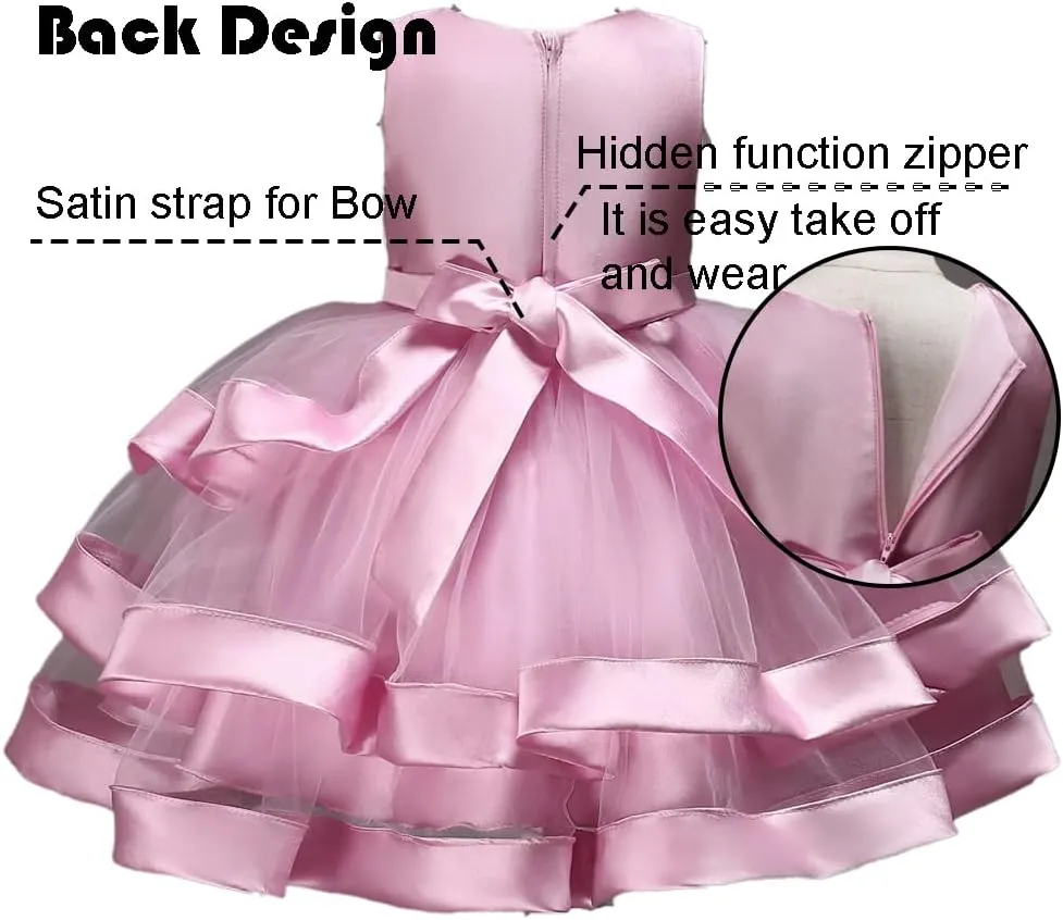 Girl Dress Embroidery Birthday Sleeveless Wedding Trail Puffy Tulle Layer Skirt Hem