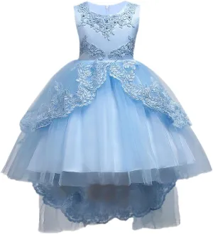 Girl Dress Embroidery Birthday Sleeveless Wedding Trail Puffy Tulle Layer Skirt Hem
