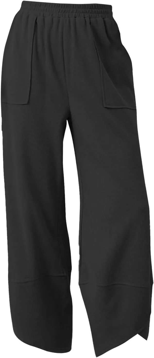 Girls Aesthetic Sweatpants Pockets Straight Leg Kids Plain School Pants Casual Baggy Joggers Elastic High Waist