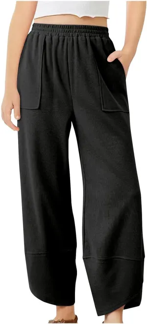 Girls Aesthetic Sweatpants Pockets Straight Leg Kids Plain School Pants Casual Baggy Joggers Elastic High Waist