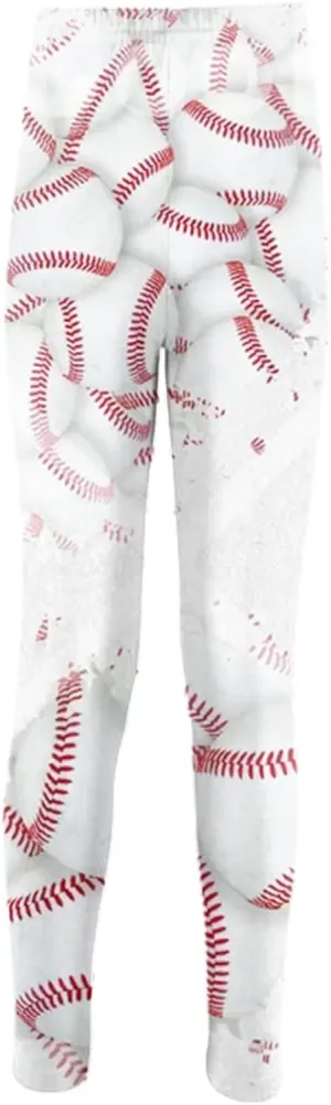 Girls Baseball Print Leggings High Waist Compression Yoga Leggings for Toddler Kids Dance Workout Running Pants