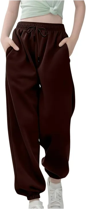 Girl's Elastic High Waist Joggers Cute Solid Casual Sweatpants Unisex Boys Girls Spring Jogger Pants with Pockets