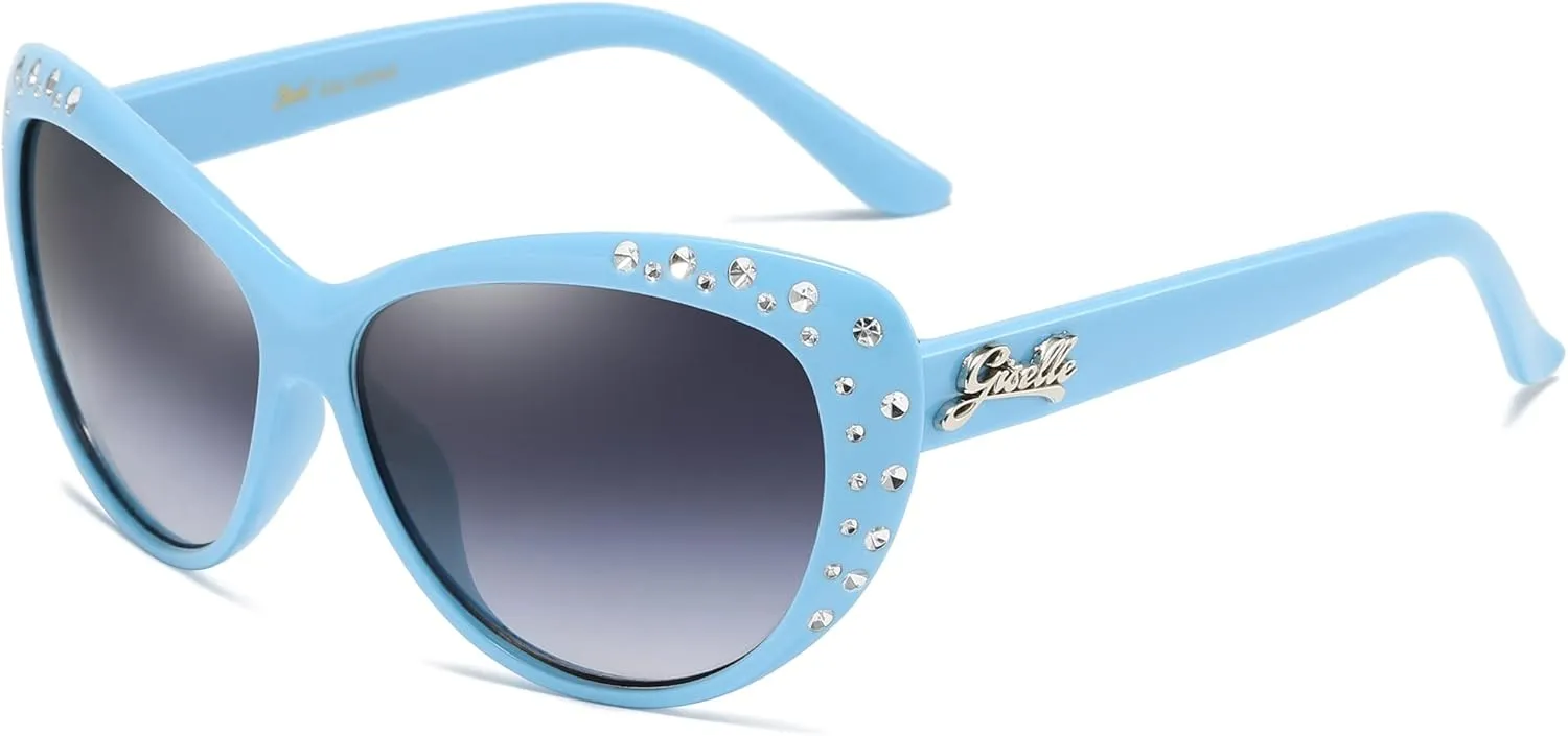 Giselle Cute Kids Retro Cat Eye Rhinestone Sunglasses for Teen Girls and Children Age 6-14