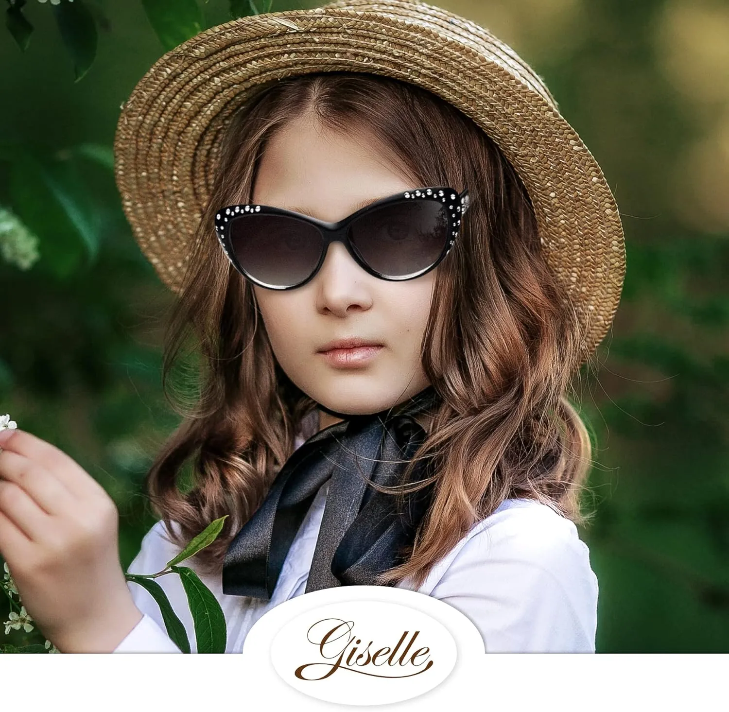 Giselle Cute Kids Retro Cat Eye Rhinestone Sunglasses for Teen Girls and Children Age 6-14