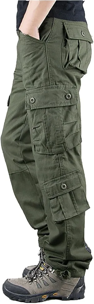 GOKKILRW Men's Cotton Multi-Pockets Work Pants Tactical Outdoor Hiking Jogging Military Army Ripstop Utility Baggy Cargo Pant