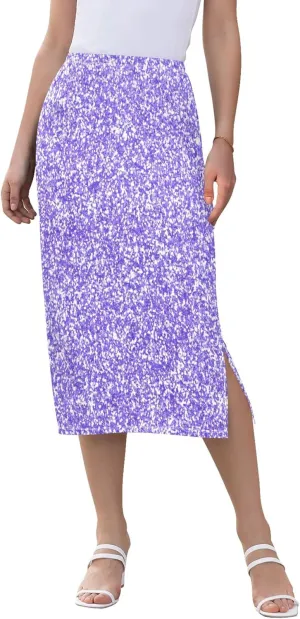 Green Pink Gradient Polka Dot Side Slit Midi Skirts Womens Floral Straight Fit Skirt High Waist Stretch Beach Skirts S