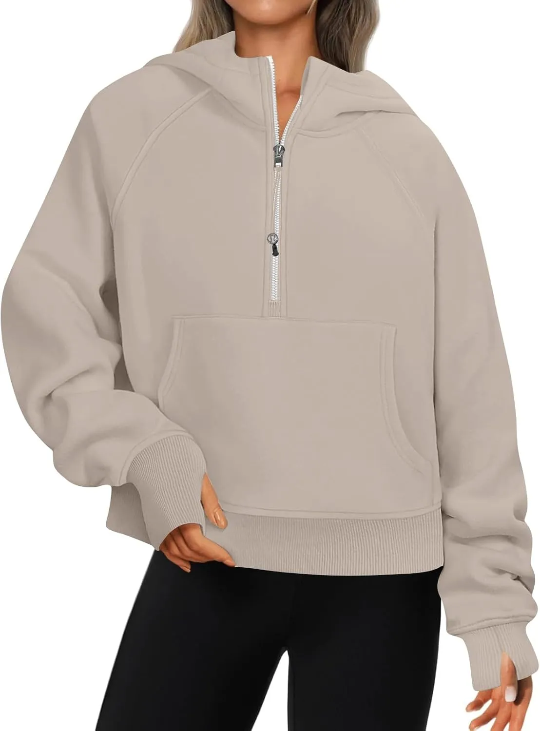 Half Zip Pullover Women Fleece Zip Up Hoodies Fall Oversized Sweatshirt Trendy Y2k Cropped Sweater with Thumb Hole