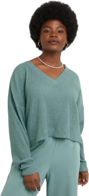Hanes Women's Originals Ottoman Crop Top, Cropped Shirt For Women, Brushed Fleece Top