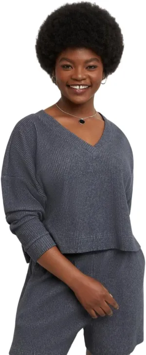 Hanes Women's Originals Ottoman Crop Top, Cropped Shirt For Women, Brushed Fleece Top
