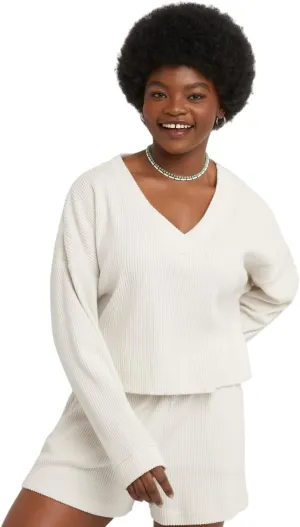 Hanes Women's Originals Ottoman Crop Top, Cropped Shirt For Women, Brushed Fleece Top
