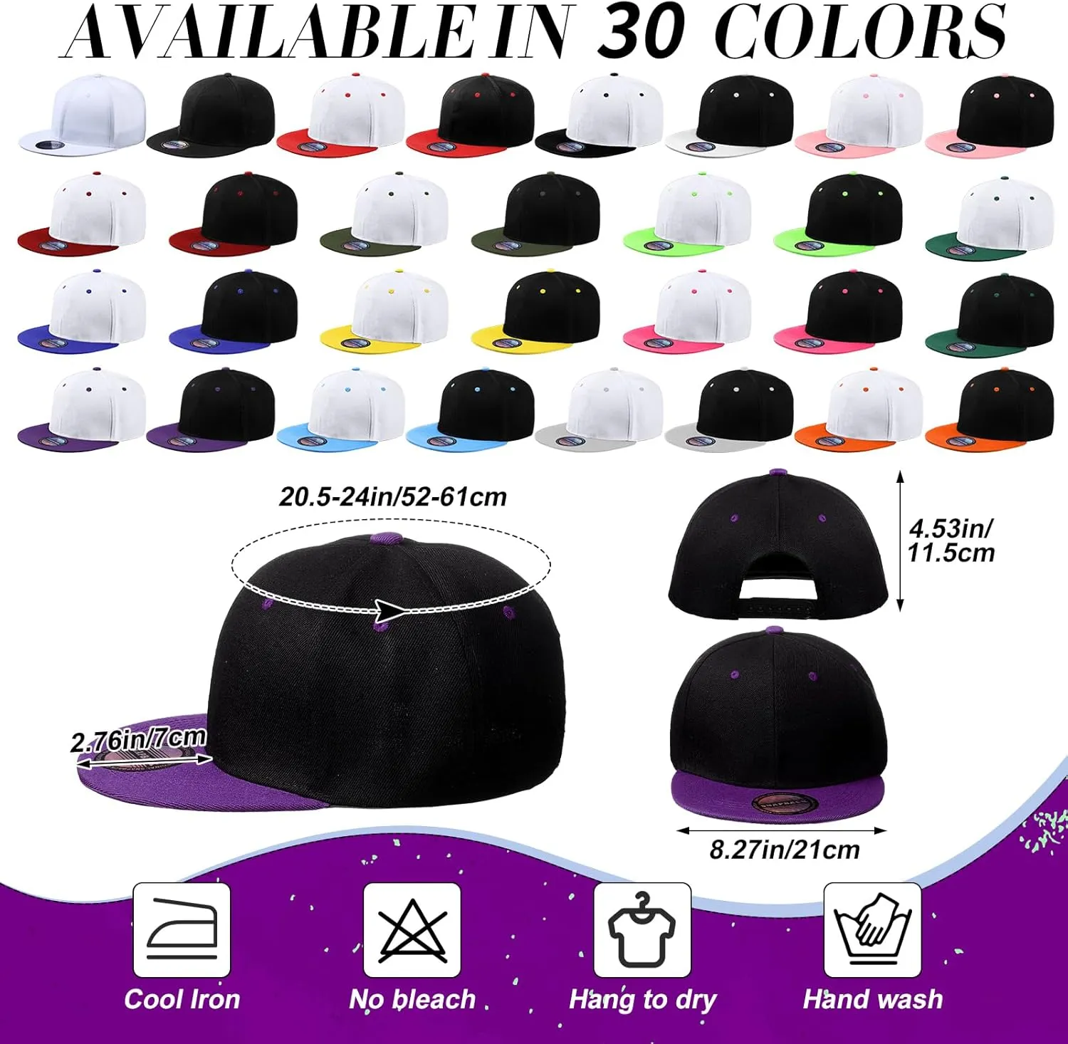 Hicarer 30 Pcs Hats for Men, Flat Cap Bulk Plain Flat Brim Baseball Caps