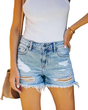 High Waist Denim Shorts Casual Ripped Summer Hot Short Jeans Frayed Distressed Jeans Shorts with Pockets