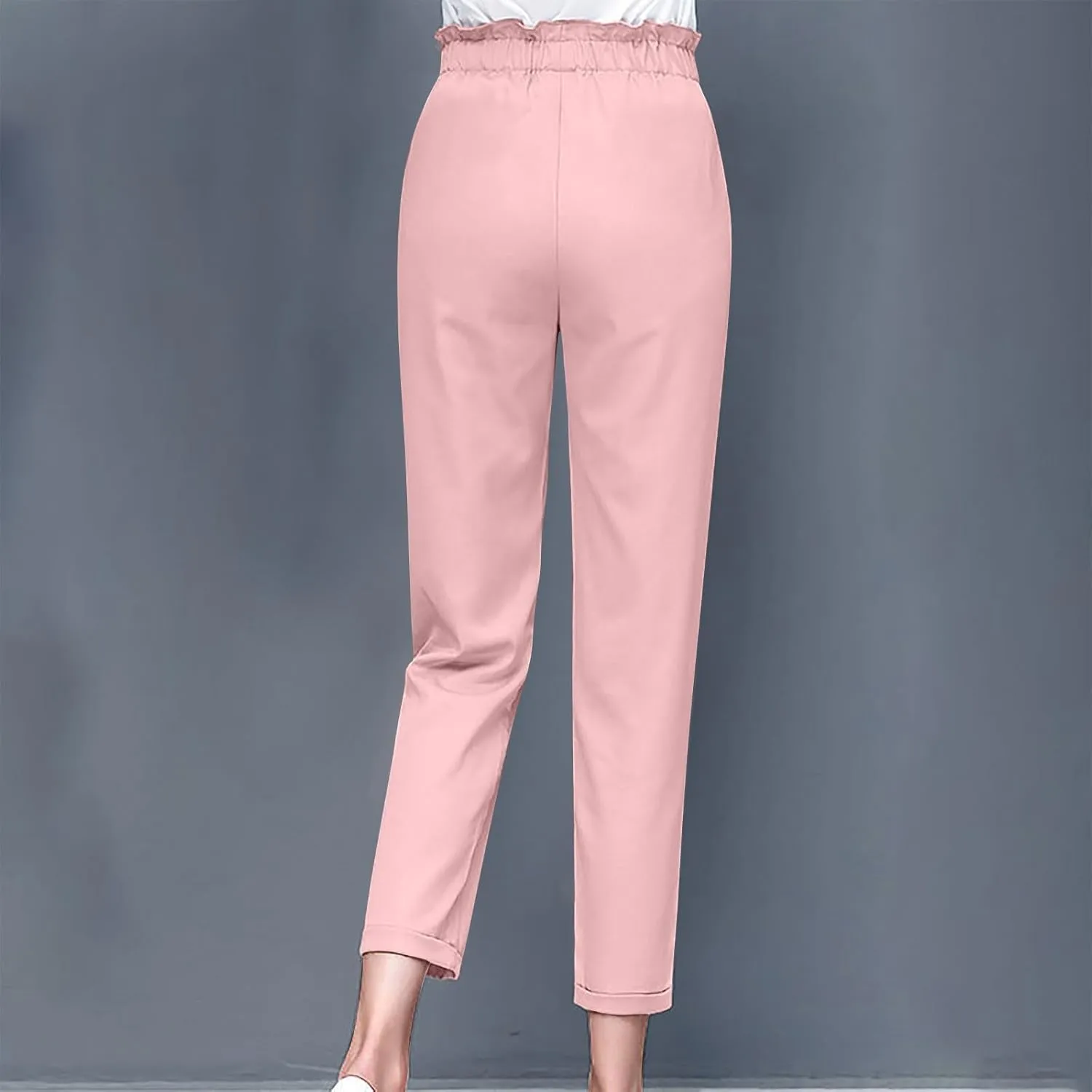 High Waist Pencil Pants for Womens Dressy Bow Knot Cotton Pants Straight Leg Business Work Trousers with Pockets