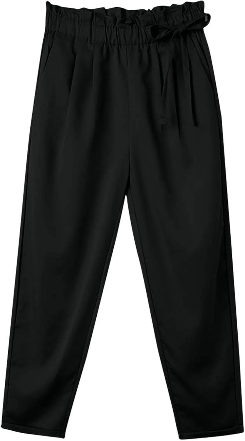 High Waist Pencil Pants for Womens Dressy Bow Knot Cotton Pants Straight Leg Business Work Trousers with Pockets