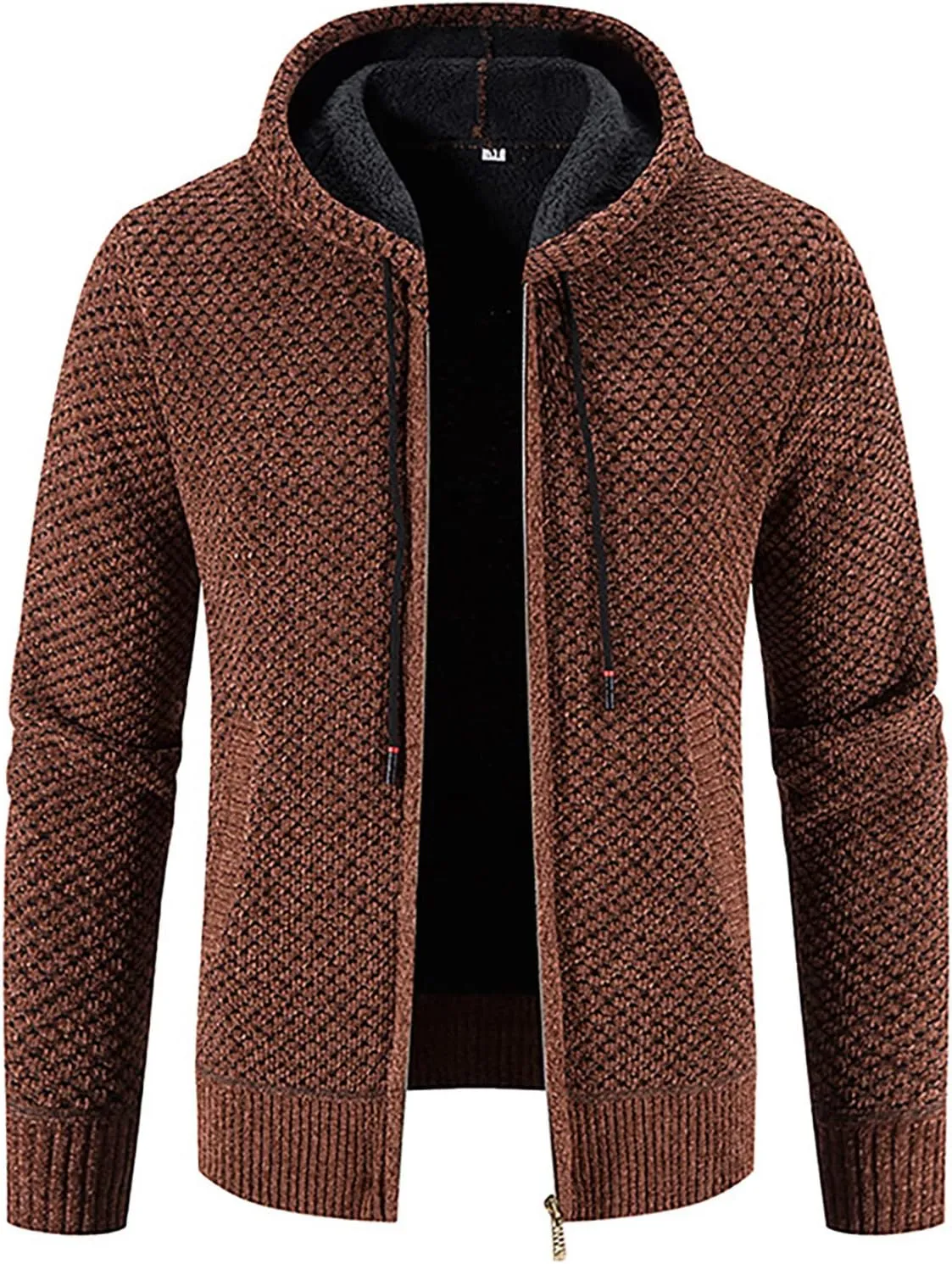Hoodie For Men Big And Tall Hooded Plush Plaid Knitting Drawstring Coat Sweater Warm Solid Color Jackets Tops
