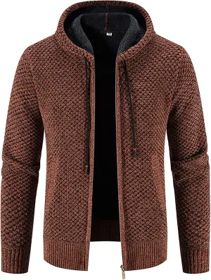 Hoodie For Men Big And Tall Hooded Plush Plaid Knitting Drawstring Coat Sweater Warm Solid Color Jackets Tops