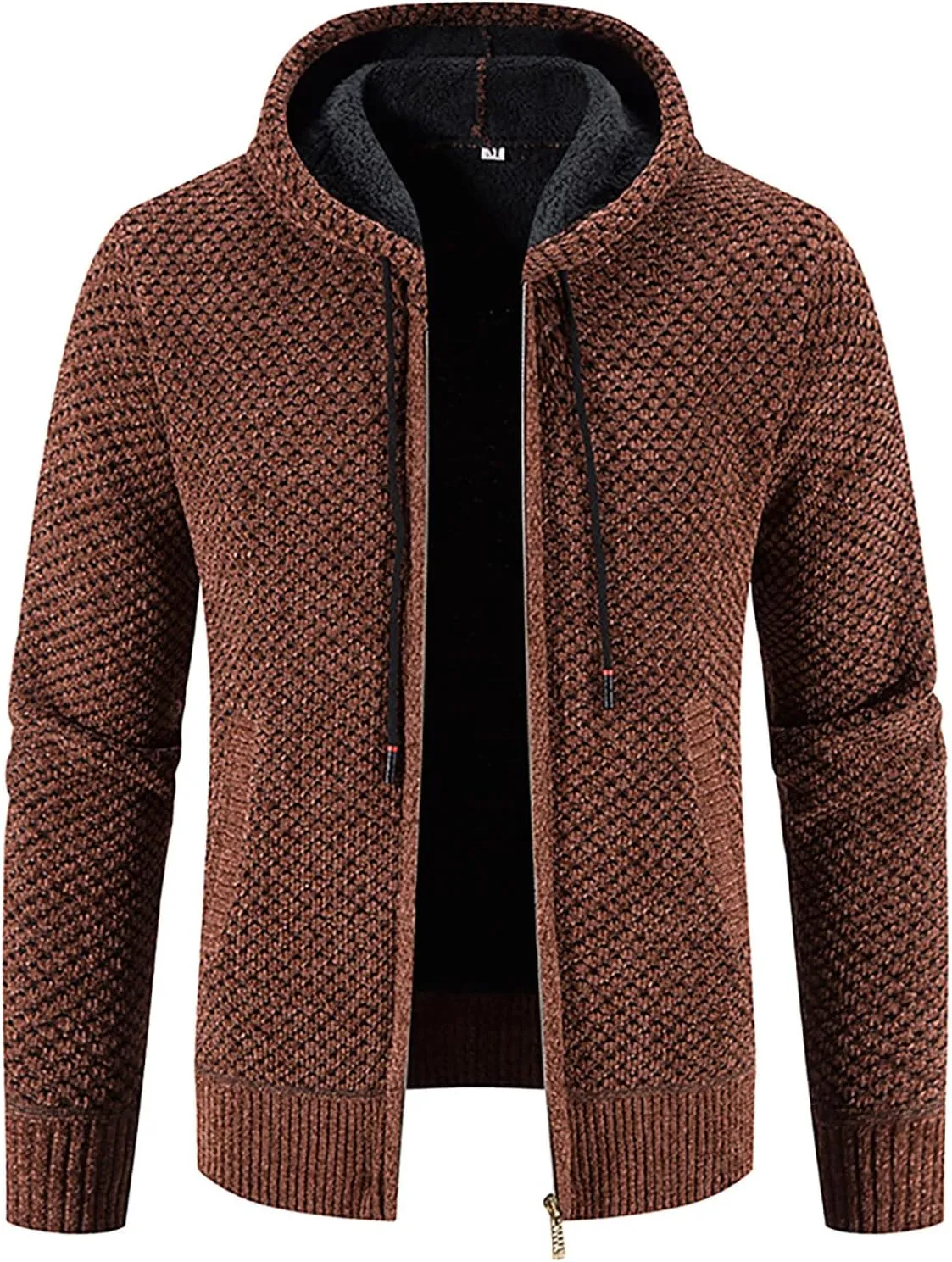 Hoodie For Men Big And Tall Hooded Plush Plaid Knitting Drawstring Coat Sweater Warm Solid Color Jackets Tops
