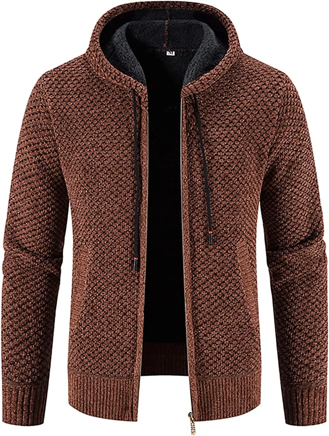 Hoodie For Men Big And Tall Hooded Plush Plaid Knitting Drawstring Coat Sweater Warm Solid Color Jackets Tops