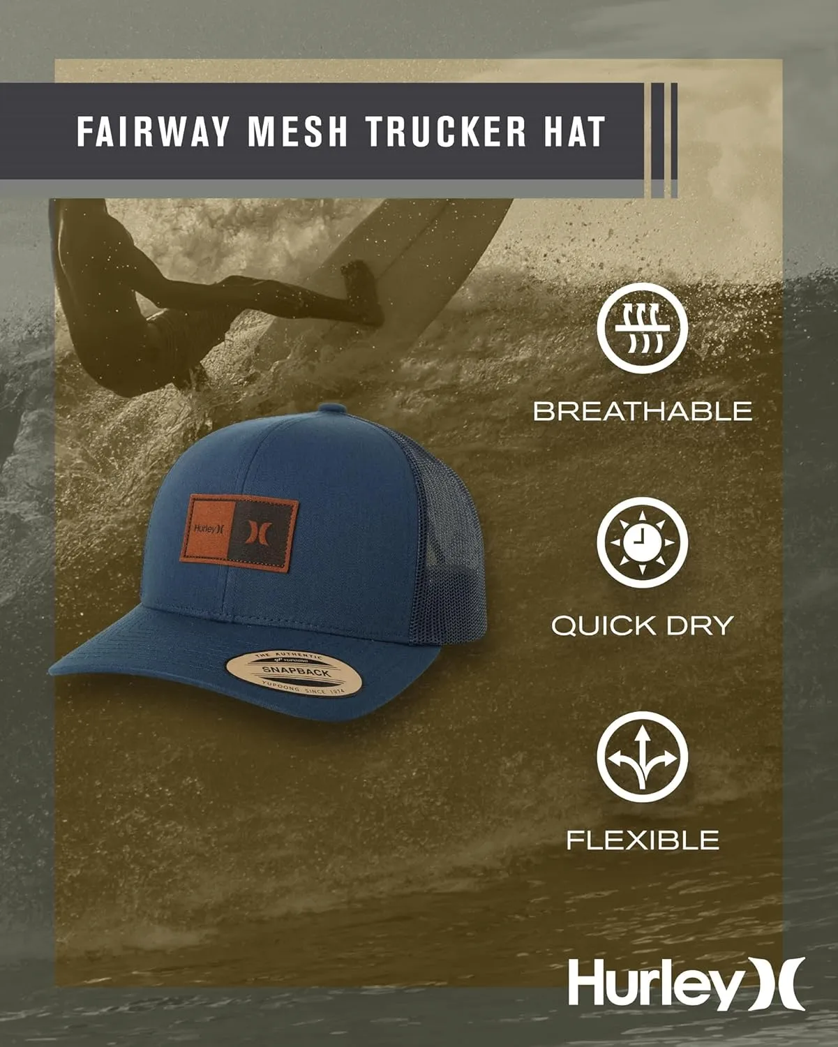 Hurley Men's Caps - Fairway Trucker Mesh Panel Baseball Cap Trucker Hat - Snap Back Hats for Men