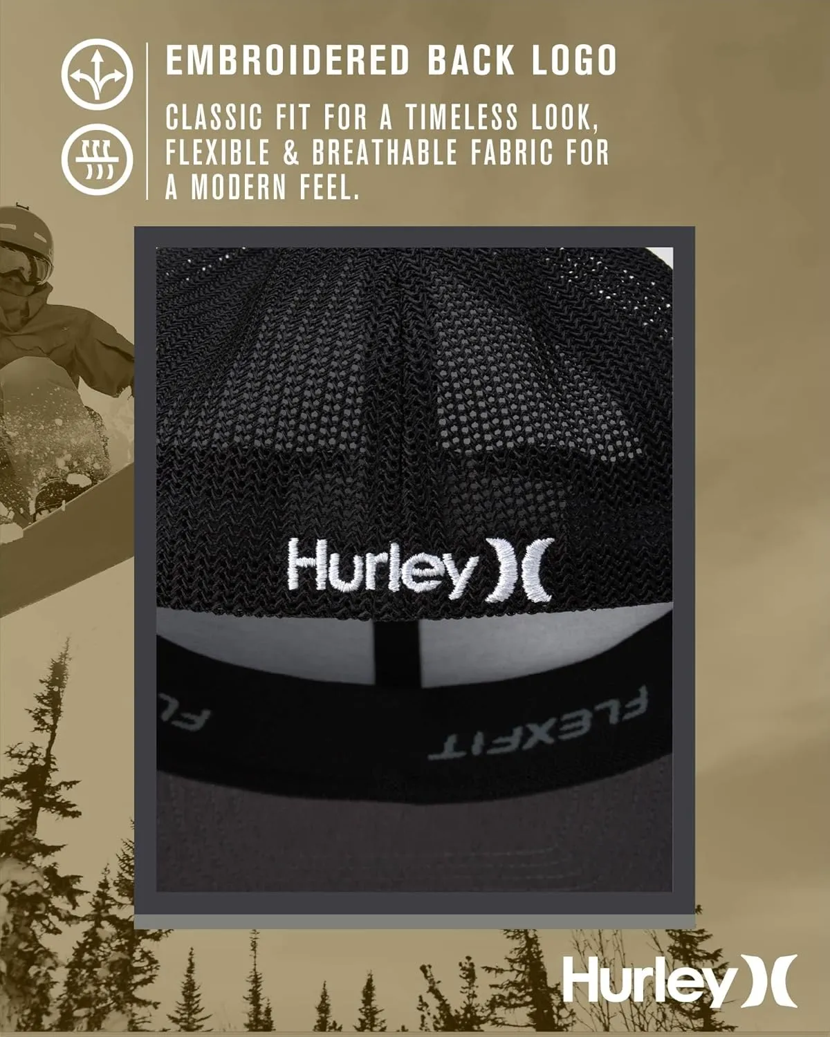 Hurley Men's Caps - Mini Icon Mesh Panel Baseball Cap - Fitted Hats for Men
