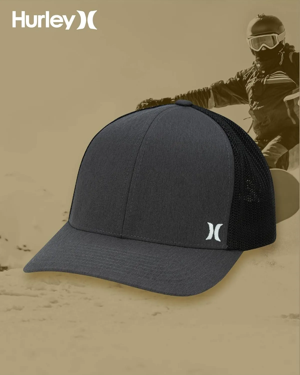 Hurley Men's Caps - Mini Icon Mesh Panel Baseball Cap - Fitted Hats for Men